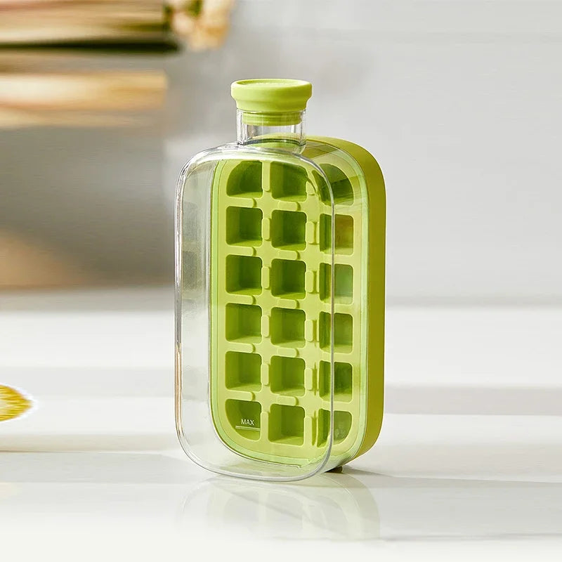 Ice Cube Tray Press Ice Maker with Lid Food Grade Cooling Ice Mold 2 in 1 Ice Straw Water Bottle for Summer Cooling Drinks